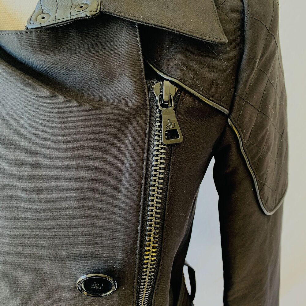 Sam Edelman Keegan Trench Coat Black Double Breasted Belt Zip Up Size XS - Picture 8 of 13